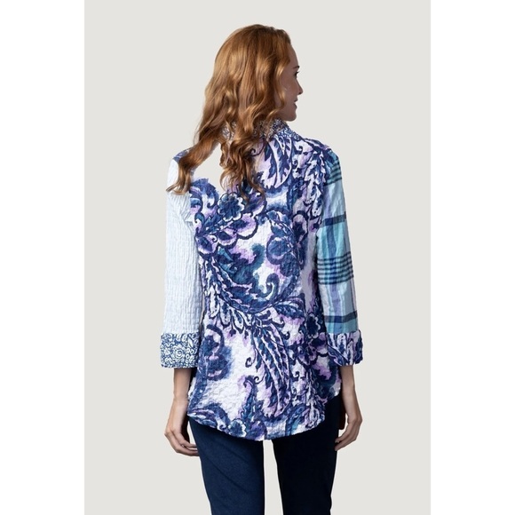 Habitat Stir It Up Shaped Shirt Multi Textured Crinkle Prints Florals Plaids S - Picture 2 of 10